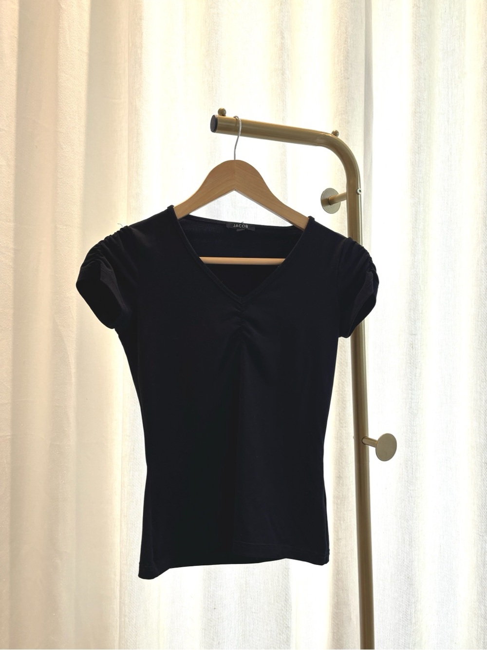 JACOB Women's Black V-Neck Ruched Top Size XS